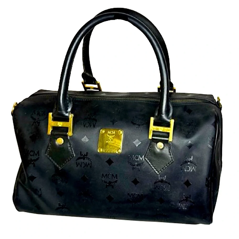 MCM Black Visetos Boston Rolled Top Handle Carry-On Overnight Night Bag EUC